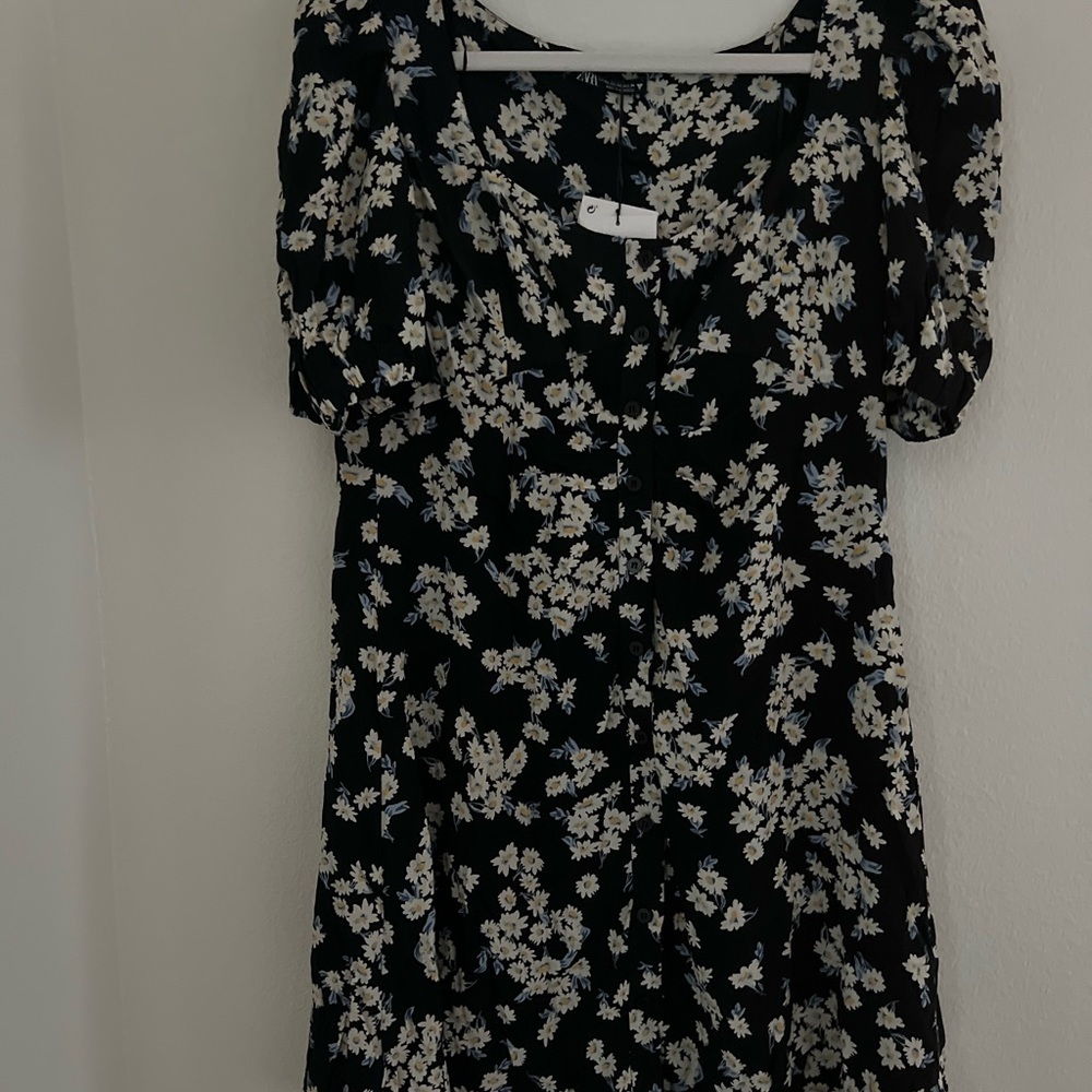 Zara black floral mini dress xxl